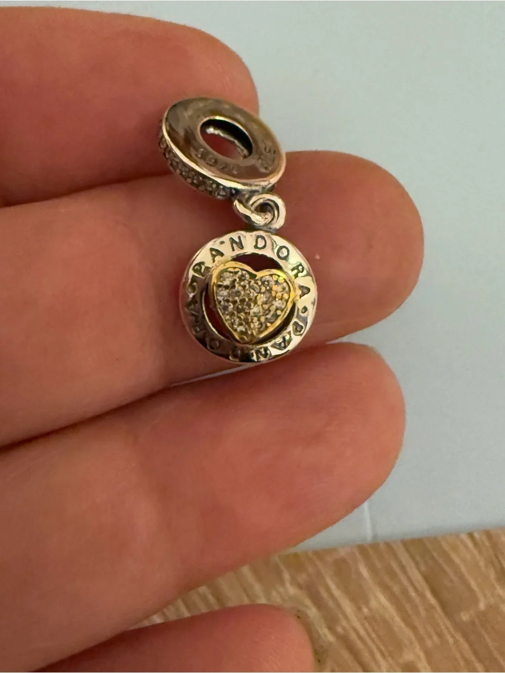Pandora Two-Tone Heart Dangle Charm in Silver and Gold - Picture 6 of 11